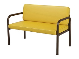 Диван 2-местный 1200х610х430/775 мм 880.2-Ж (обивка - винилискожа желтый, м/к черный, круглая труба)