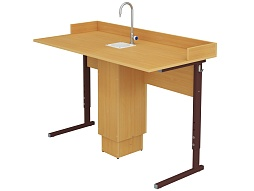 Стол для кабинета химии с мойкой регулируемый 4-6 г/р СТХруб1.46 (бук, м/к коричневый, прямоугольная труба)