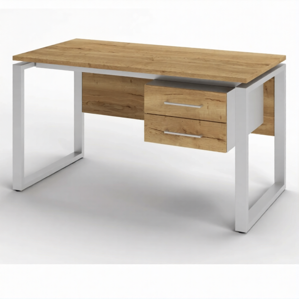 Стол рабочий 2 ящика СрТ-22 (тип 2) (1400х600х750) (столешница ЛДСП дуб вотан, каркас серый)