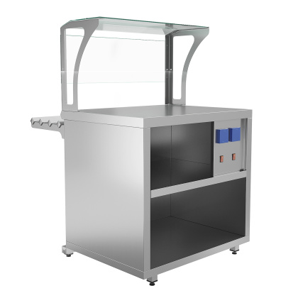 Прилавок нейтральный с верхней полкой и розетками Luxstahl ПНП (С)-900 Premium (нерж.)