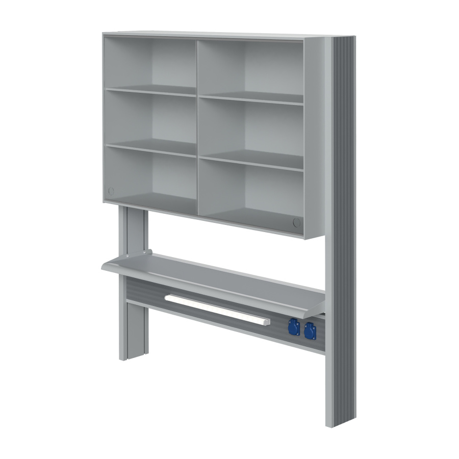 Технологический стеллаж со шкафом 750 мм для пристенного стола Mod. 1200 ТСПШ-75